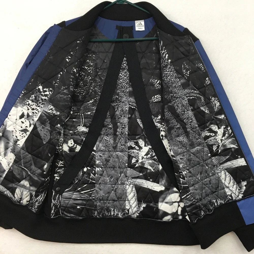 Adidas Sample Blue Black Full Zip Bomber Jacket Recycled Polyester Mens L‎